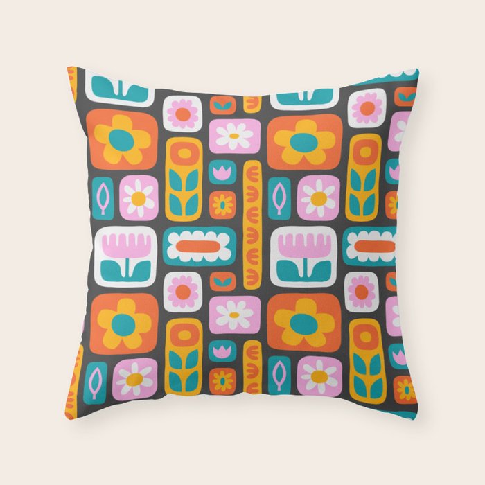 Vintage scandinavian floral art pattern Throw Pillow Gallery Image 6