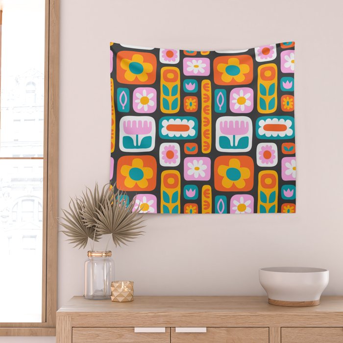 Vintage scandinavian floral art pattern Wall Tapestry Gallery Image 2