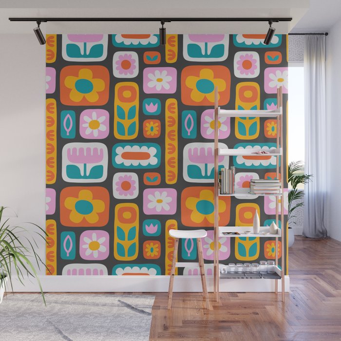 Vintage scandinavian floral art pattern Wall Mural Gallery Image 1