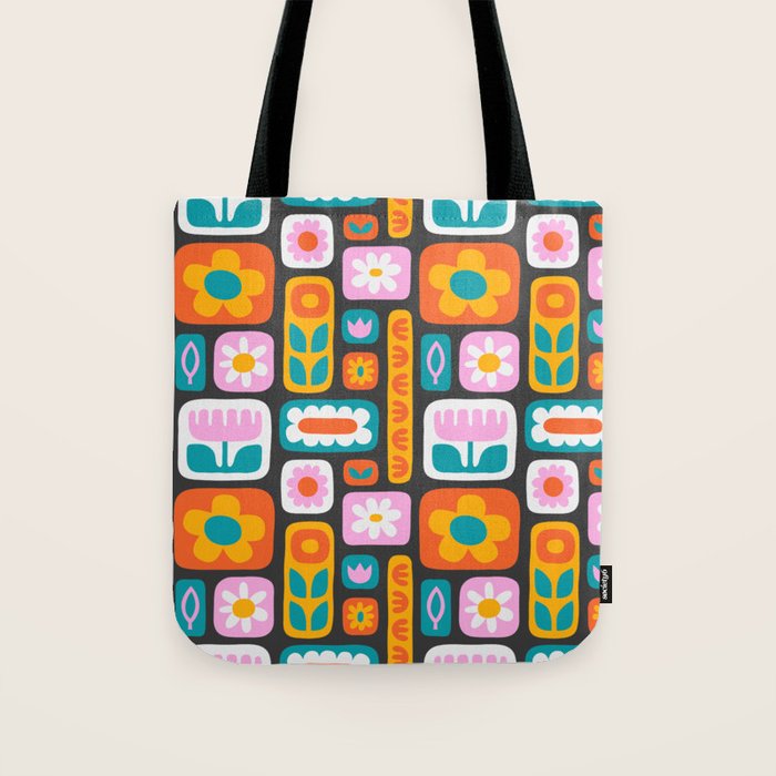 Vintage scandinavian floral art pattern Tote Bag Gallery Image 1