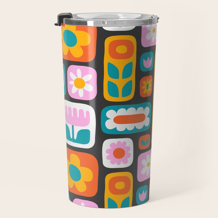Vintage scandinavian floral art pattern Travel Mug Gallery Image 3