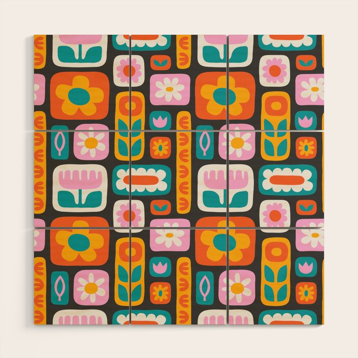 Vintage scandinavian floral art pattern Wood Wall Art Gallery Image 1