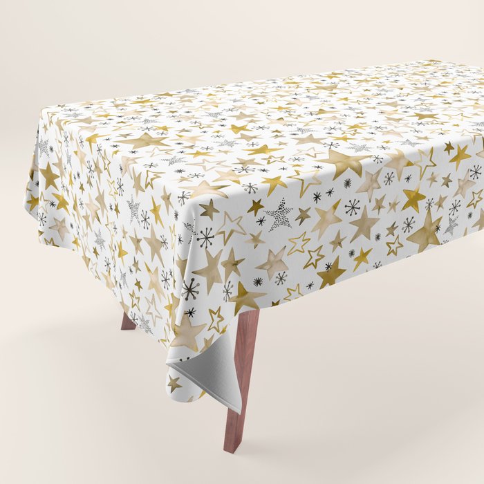 Christmas Golden Stars Elegant Celestial Stars Tablecloth Gallery Image 1