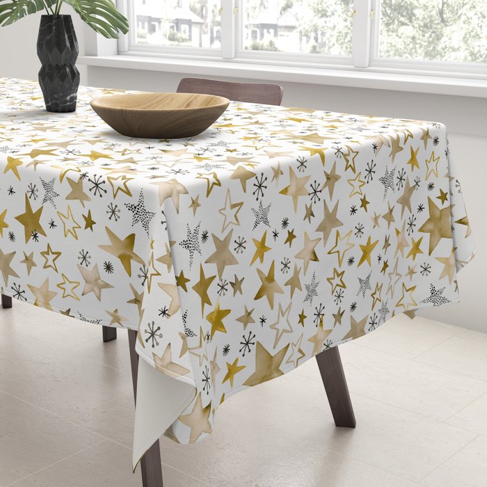 Christmas Golden Stars Elegant Celestial Stars Tablecloth Gallery Image 3