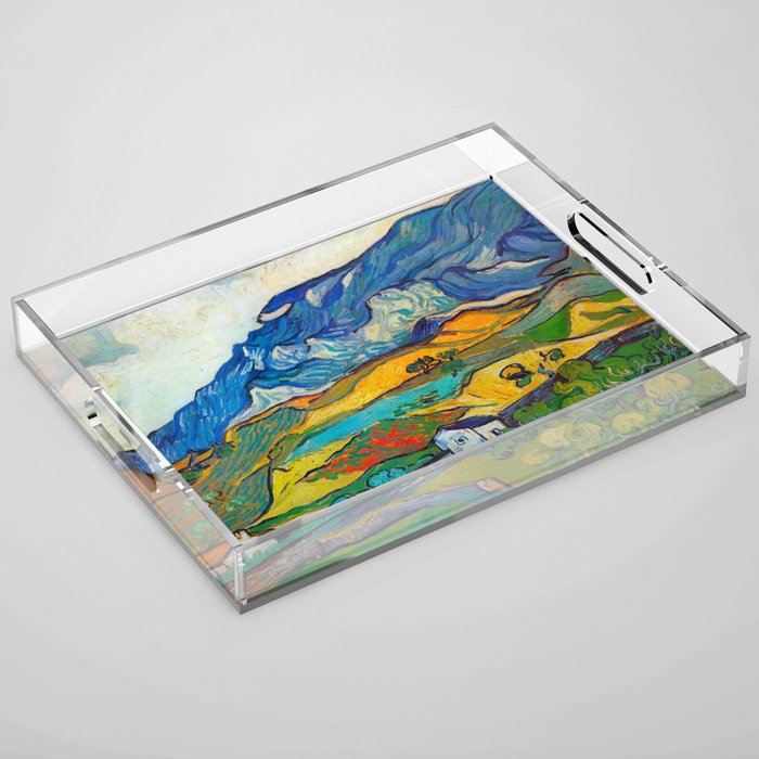 Les Alpilles, Mountain Landscape near South Reme Vincent van Gogh 1889 Acrylic Tray Gallery Image 1