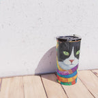 Gustav Klimt Style Cat with Green Eyes and a Colorful Scarf Travel Mug Gallery Image 4