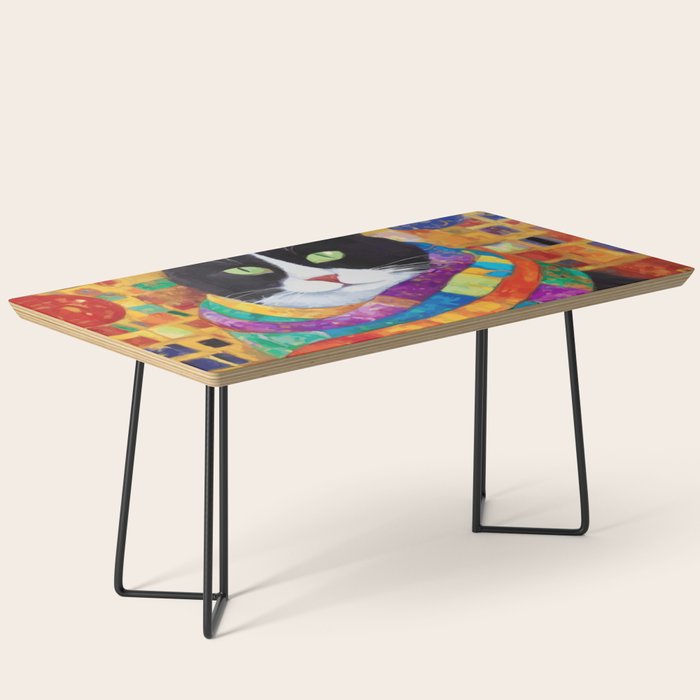 Gustav Klimt Style Cat with Green Eyes and a Colorful Scarf Coffee Table Gallery Image 1