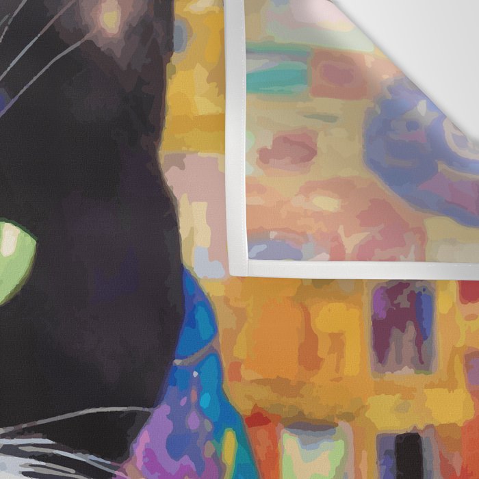 Gustav Klimt Style Cat with Green Eyes and a Colorful Scarf Wall Tapestry Gallery Image 3