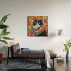 Gustav Klimt Style Cat with Green Eyes and a Colorful Scarf Wood Wall Art Gallery Image 2
