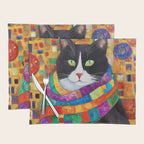 Gustav Klimt Style Cat with Green Eyes and a Colorful Scarf Placemat Gallery Image 1