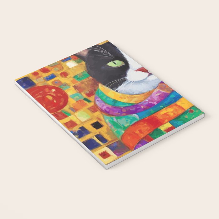 Gustav Klimt Style Cat with Green Eyes and a Colorful Scarf Notebook Gallery Image 3