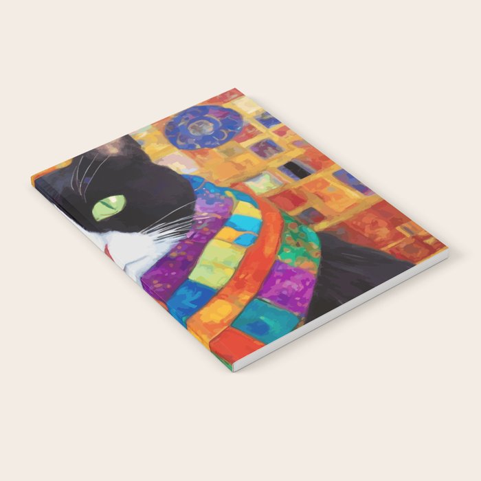 Gustav Klimt Style Cat with Green Eyes and a Colorful Scarf Notebook Gallery Image 1