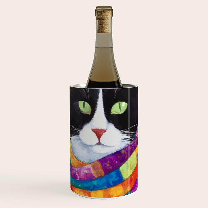 Gustav Klimt Style Cat with Green Eyes and a Colorful Scarf Wine Chiller Gallery Image 1