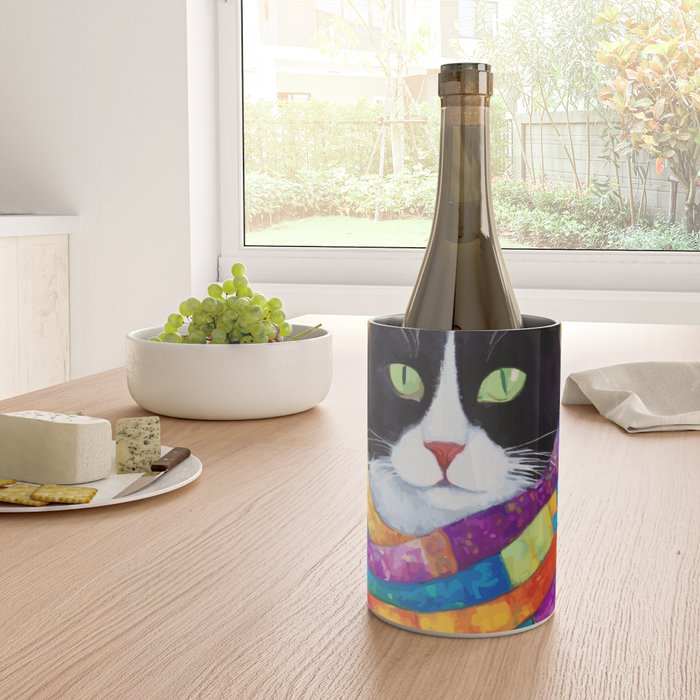 Gustav Klimt Style Cat with Green Eyes and a Colorful Scarf Wine Chiller Gallery Image 4