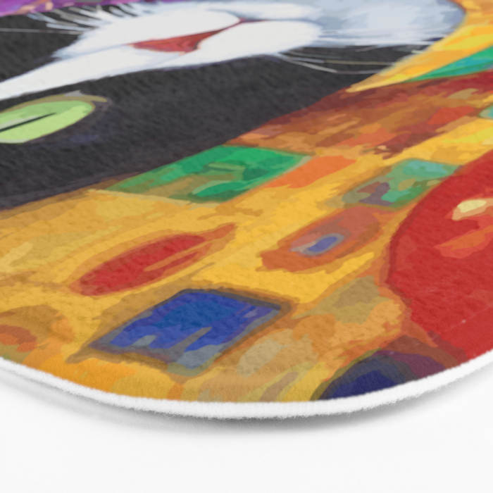 Gustav Klimt Style Cat with Green Eyes and a Colorful Scarf Bath Mat Gallery Image 3