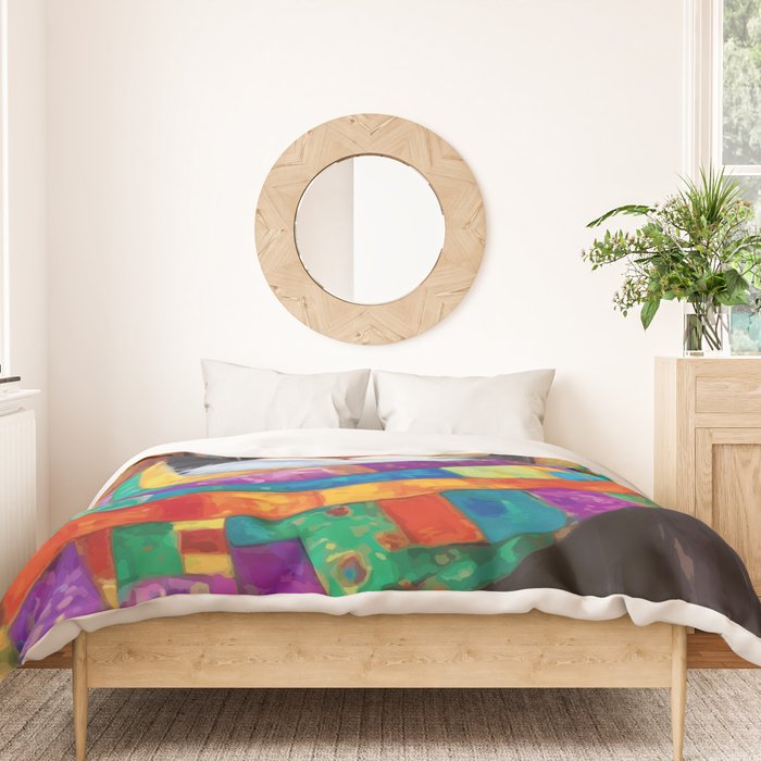 Gustav Klimt Style Cat with Green Eyes and a Colorful Scarf Duvet Cover Gallery Image 3