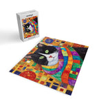 Gustav Klimt Style Cat with Green Eyes and a Colorful Scarf Jigsaw Puzzle Gallery Image 2
