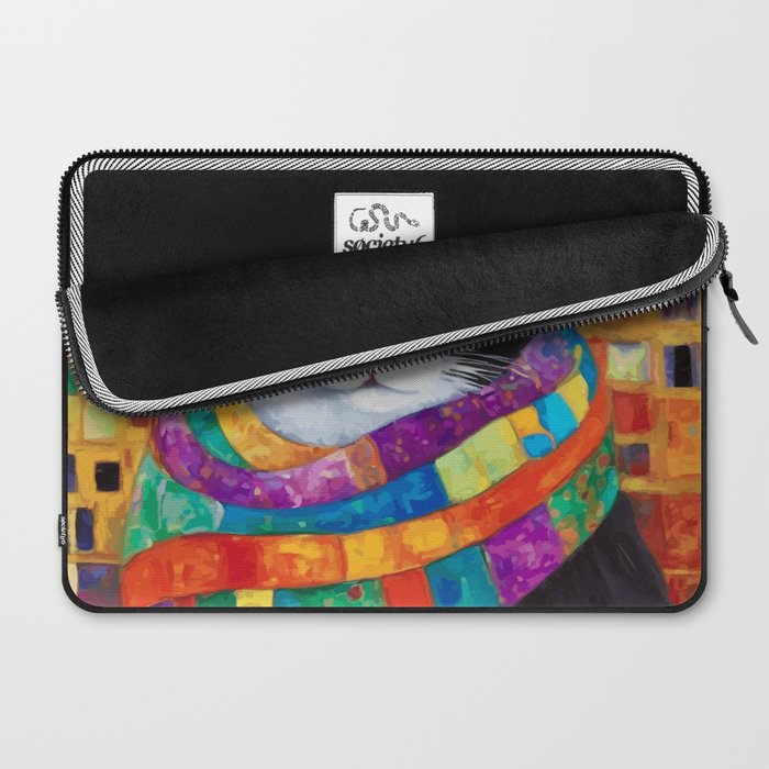 Gustav Klimt Style Cat with Green Eyes and a Colorful Scarf Laptop Sleeve Gallery Image 2