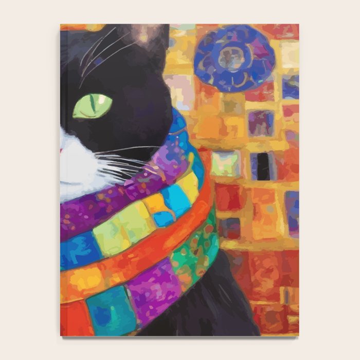 Gustav Klimt Style Cat with Green Eyes and a Colorful Scarf Notebook Gallery Image 4