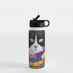Gustav Klimt Style Cat with Green Eyes and a Colorful Scarf Water Bottle Gallery Image 1