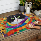 Gustav Klimt Style Cat with Green Eyes and a Colorful Scarf Outdoor Rug Gallery Image 2