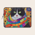 Gustav Klimt Style Cat with Green Eyes and a Colorful Scarf Laptop Sleeve Gallery Image 1