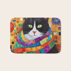 Gustav Klimt Style Cat with Green Eyes and a Colorful Scarf Bath Mat Gallery Image 1