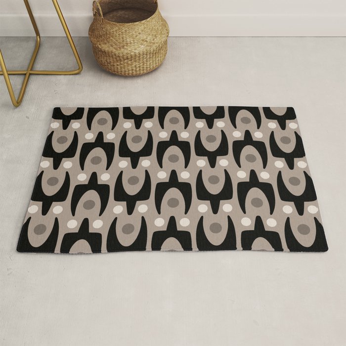 Mid Century Modern Abstract Pattern 755 Black and Beige Rug Gallery Image 1