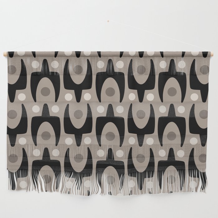 Mid Century Modern Abstract Pattern 755 Black and Beige Wall Hanging Gallery Image 1
