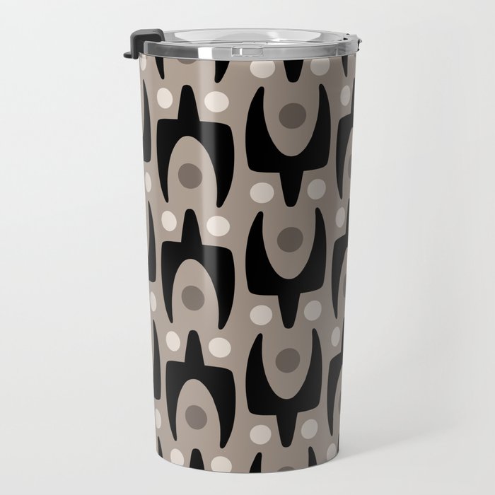 Mid Century Modern Abstract Pattern 755 Black and Beige Travel Mug Gallery Image 3