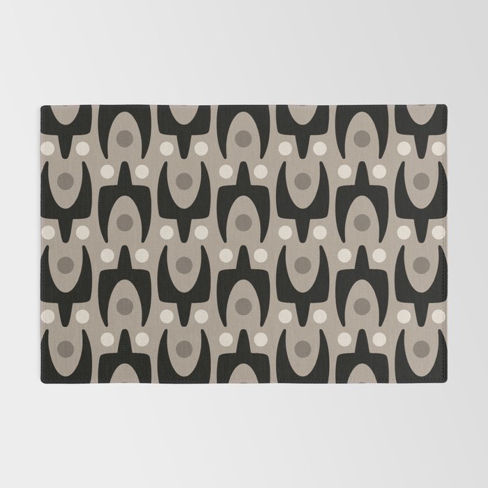 Mid Century Modern Abstract Pattern 755 Black and Beige Rug Gallery Image 2