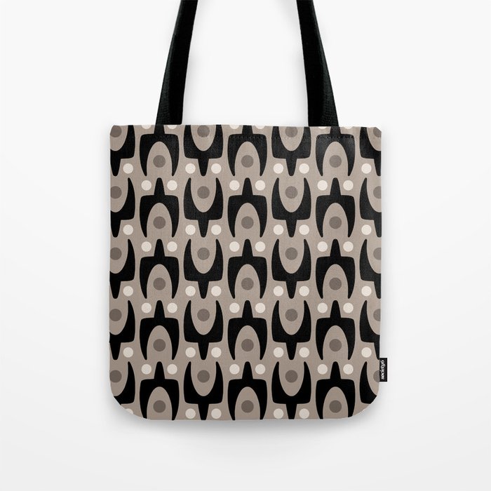 Mid Century Modern Abstract Pattern 755 Black and Beige Tote Bag Gallery Image 1