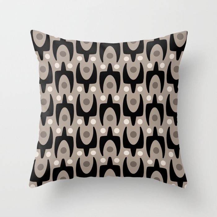 Mid Century Modern Abstract Pattern 755 Black and Beige Throw Pillow Gallery Image 6