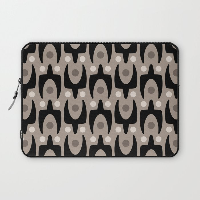 Mid Century Modern Abstract Pattern 755 Black and Beige Laptop Sleeve Gallery Image 1
