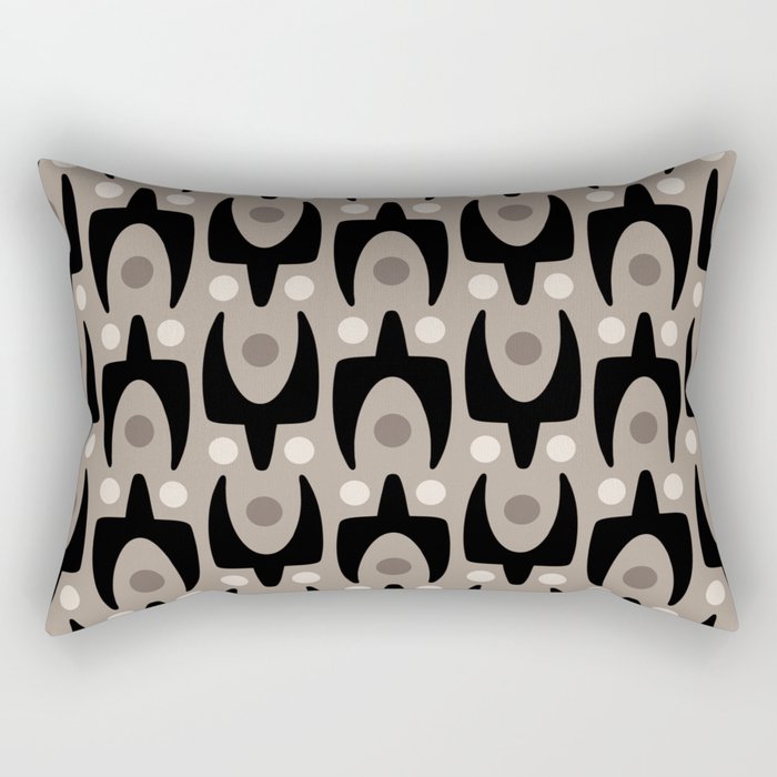 Mid Century Modern Abstract Pattern 755 Black and Beige Rectangular Pillow Gallery Image 2