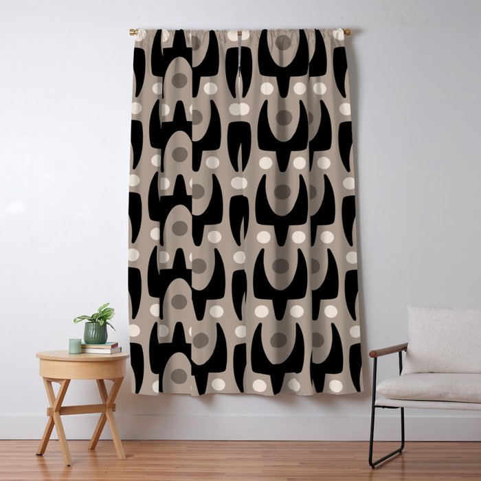 Mid Century Modern Abstract Pattern 755 Black and Beige Window Curtain Gallery Image 5