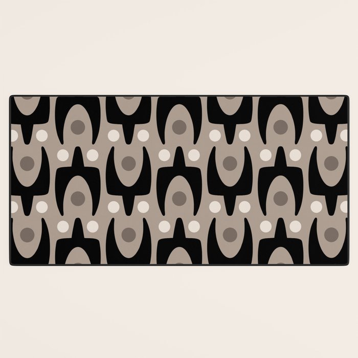 Mid Century Modern Abstract Pattern 755 Black and Beige Desk Mat Gallery Image 3