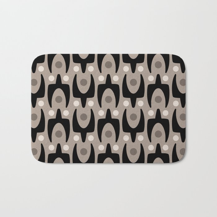 Mid Century Modern Abstract Pattern 755 Black and Beige Bath Mat Gallery Image 1