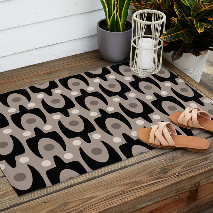 Mid Century Modern Abstract Pattern 755 Black and Beige Outdoor Rug Gallery Image 2