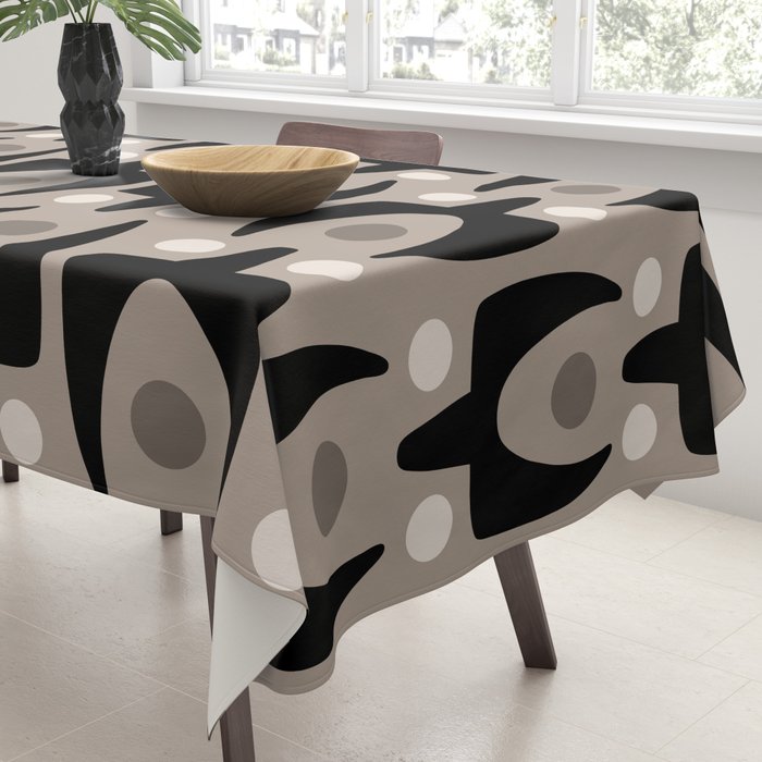 Mid Century Modern Abstract Pattern 755 Black and Beige Tablecloth Gallery Image 3