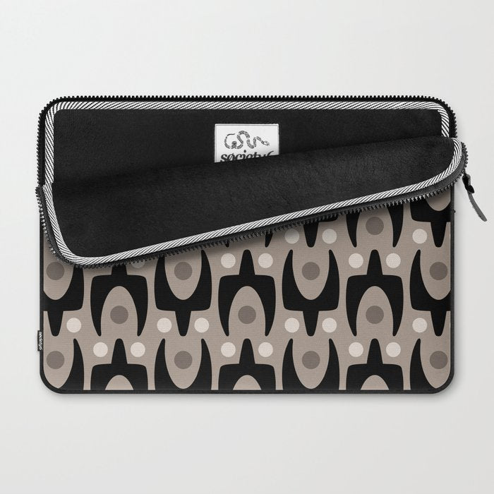 Mid Century Modern Abstract Pattern 755 Black and Beige Laptop Sleeve Gallery Image 2