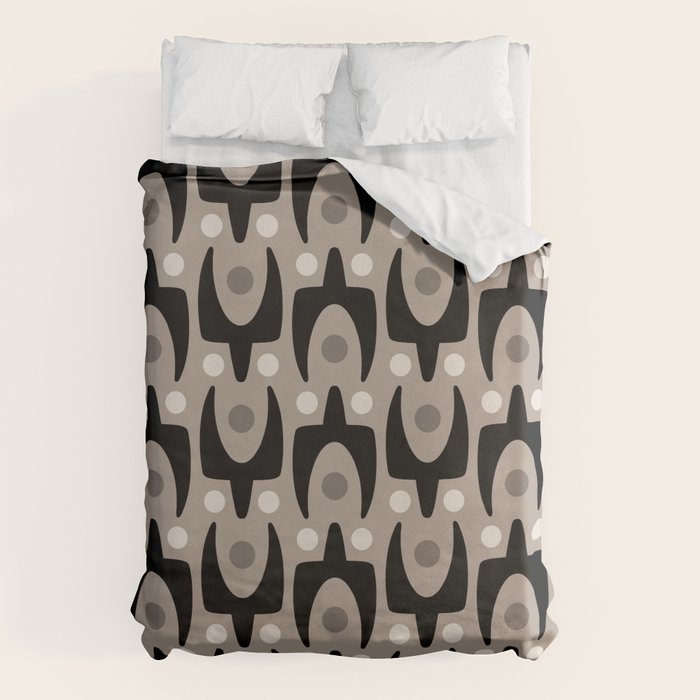 Mid Century Modern Abstract Pattern 755 Black and Beige Duvet Cover Gallery Image 6
