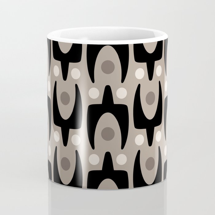 Mid Century Modern Abstract Pattern 755 Black and Beige Coffee Mug Gallery Image 4