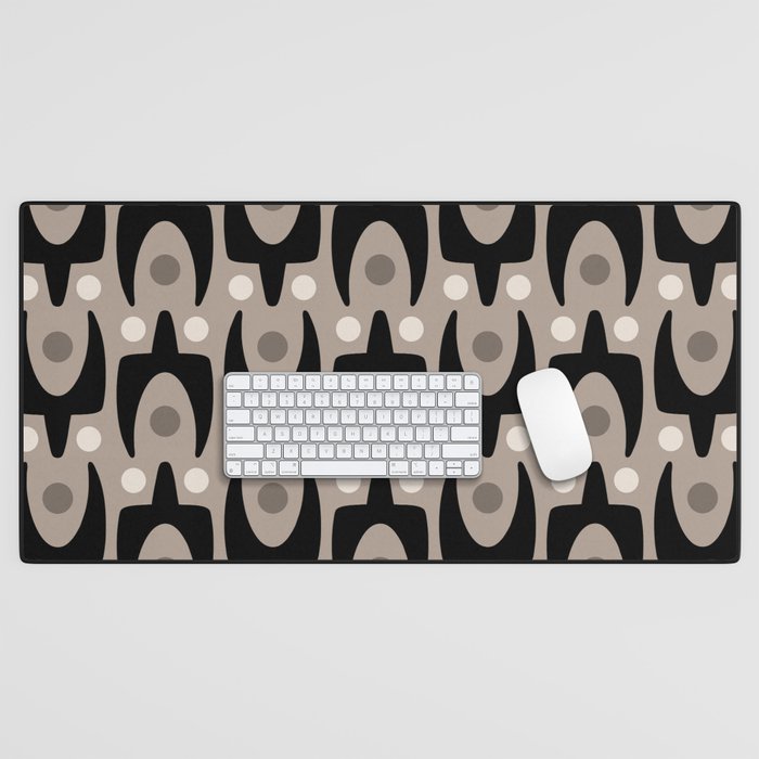 Mid Century Modern Abstract Pattern 755 Black and Beige Desk Mat Gallery Image 1