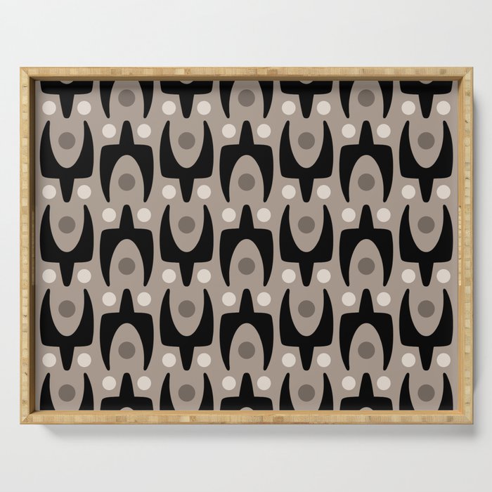Mid Century Modern Abstract Pattern 755 Black and Beige Serving Tray Gallery Image 1