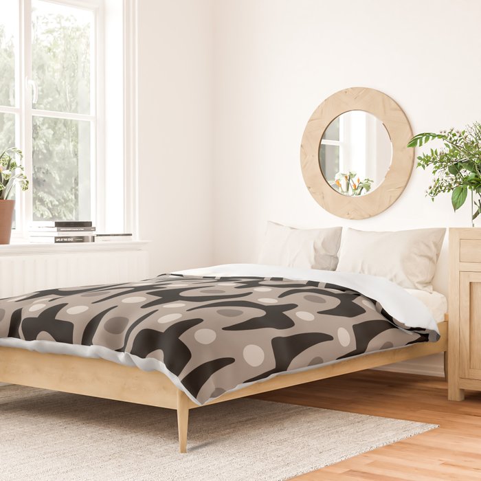 Mid Century Modern Abstract Pattern 755 Black and Beige Duvet Cover Gallery Image 2