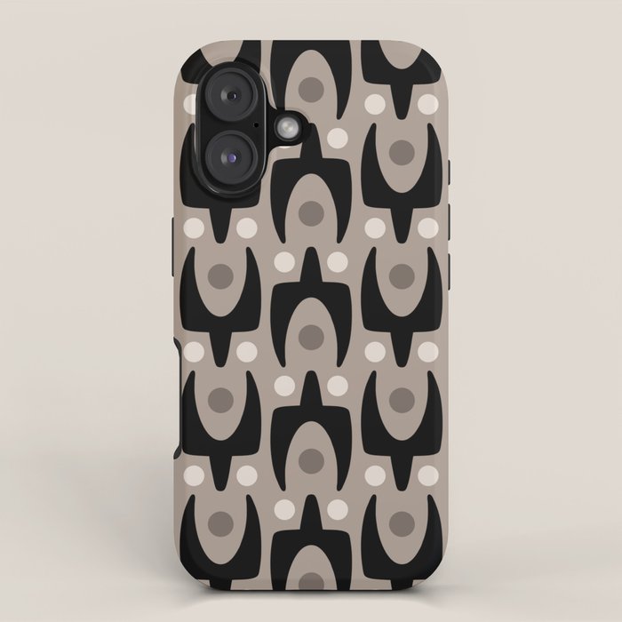 Mid Century Modern Abstract Pattern 755 Black and Beige iPhone Case Gallery Image 1