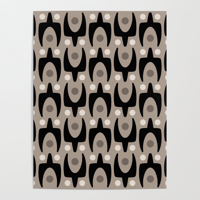 Mid Century Modern Abstract Pattern 755 Black and Beige Poster Gallery Image 1