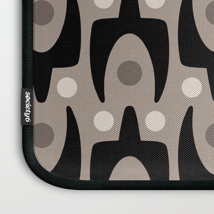 Mid Century Modern Abstract Pattern 755 Black and Beige Laptop Sleeve Gallery Image 3