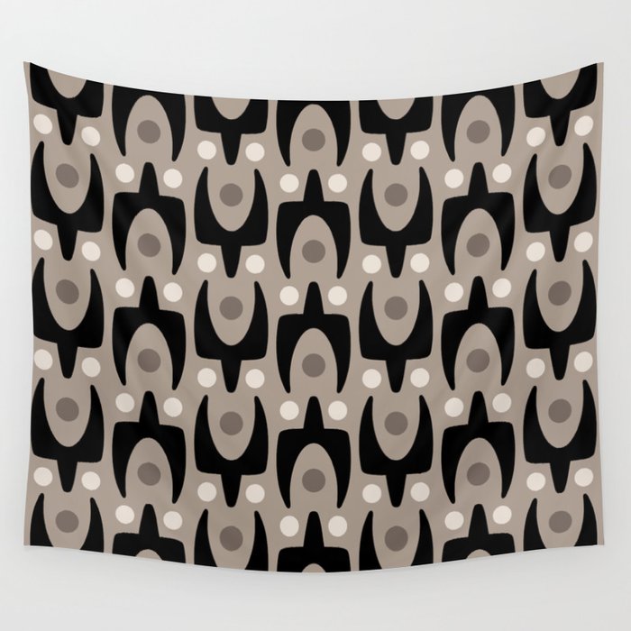 Mid Century Modern Abstract Pattern 755 Black and Beige Wall Tapestry Gallery Image 4